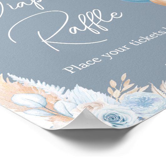 Boho Blue Bear Balloon Baby Dusche Windel Raffle Poster (Ecke)