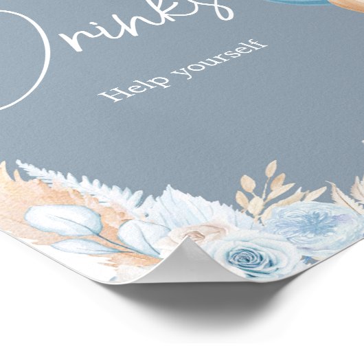 Boho Blue Bear Balloon Baby Shower Drinks Poster (Ecke)