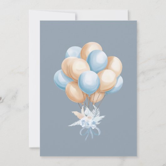 Boho Blue Bear Balloon Babydusche Einladung (Rückseite)