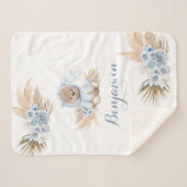 Boho Blue Bear New Baby Boy Sherpa Blanket Sherpadecke (Vorderseite (Horizontal))