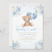 Boho Blue Bearly Wait Teddy Bear Boy Babydusche Einladung (Vorderseite)