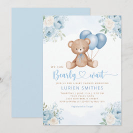 Boho Blue Bearly Wait Teddy Bear Boy Babydusche Einladung