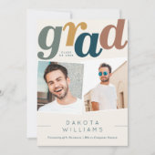 Boho Blue & Beige Grad Typografie Foto Abschluss Ankündigung (Vorderseite)