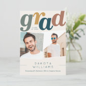 Boho Blue & Beige Grad Typografie Foto Abschluss Ankündigung (Stehend Vorderseite)