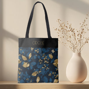 Boho Blue Black Blätter Trendy Chic Tasche