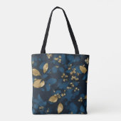 Boho Blue Black Blätter Trendy Chic Tasche (Rückseite)