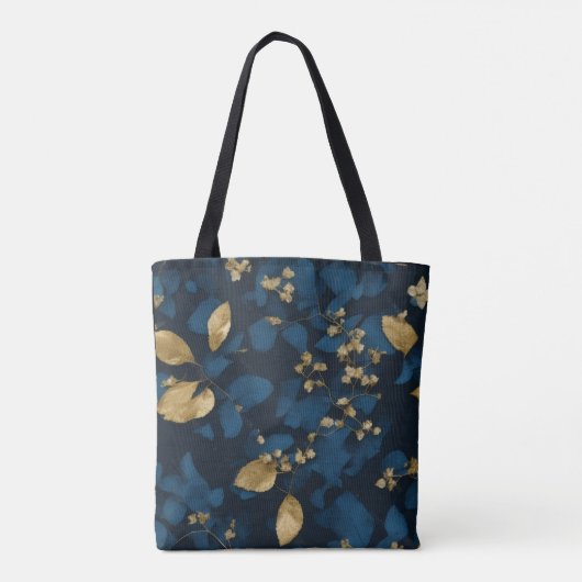 Boho Blue Black Blätter Trendy Chic Tasche (Rückseite)