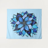 Boho Blue Blume Mandala Künstlerisch Wandteppich (Vorderseite (Horizontal))