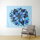 Boho Blue Blume Mandala Künstlerisch Wandteppich (Beispiel (Horizontal))