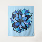 Boho Blue Blume Mandala Künstlerisch Wandteppich (Vorderseite)