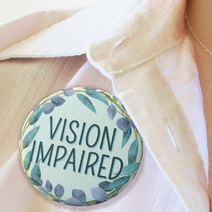 Boho Blue Botanical Blätter Sehbehinderung Button