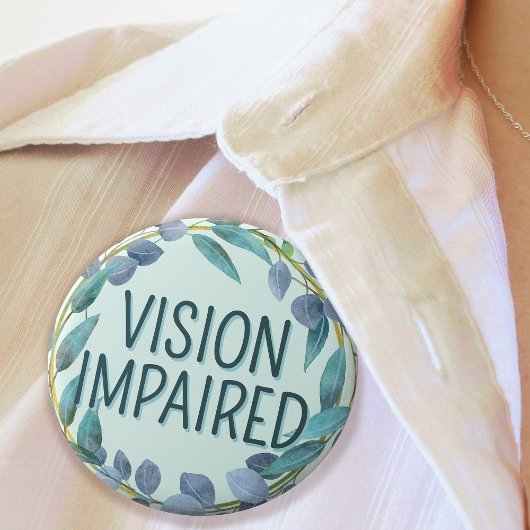 Boho Blue Botanical Blätter Sehbehinderung Button