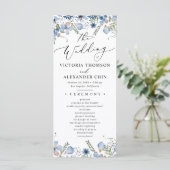 Boho Blue Botanical Wedding Program Menükarte (Stehend Vorderseite)