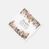 Boho Blue Brown Botanical Palm Blätter Pampas Gras Serviette (Ecke)