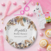 Boho Blue Brown Botanical Palm Pampas Grass Bridal Pappteller (Party)