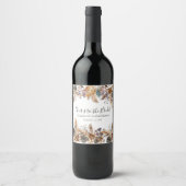 Boho Blue Brown Botanical Palm Pampas Grass Bridal Weinetikett (Vorderseite)