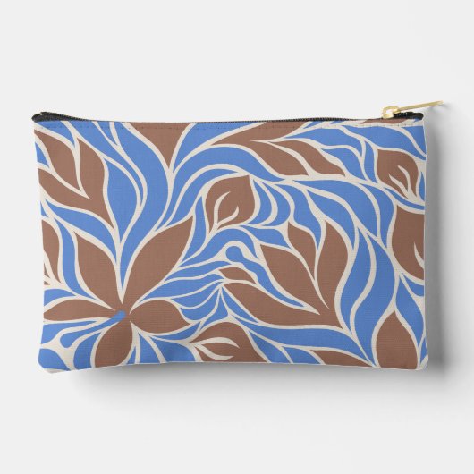 Boho Blue & Brown Modern Floral Pattern Monogramm Zubehörtasche (Rückseite)