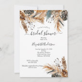 Boho Blue Brown Pampas Grass Palm Blätter Bridal S Einladung (Vorderseite)