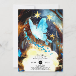 Boho Blue Butterfly Birthday Einladung