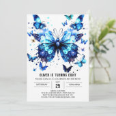 Boho Blue Butterfly Boy Birthday Einladung (Stehend Vorderseite)