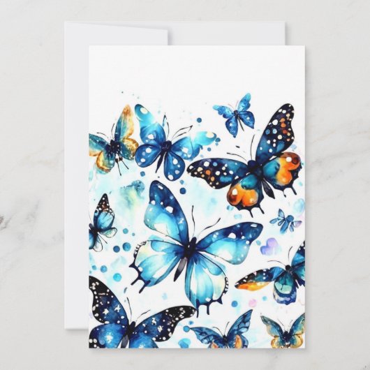 Boho Blue Butterfly Boy Birthday Einladung (Rückseite)