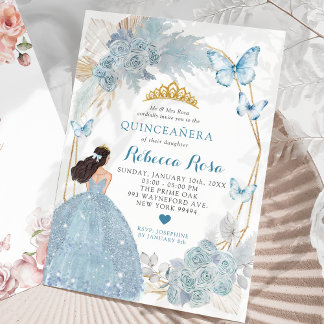 Boho Blue Butterfly Mexikanischer Princesa Quincea Einladung