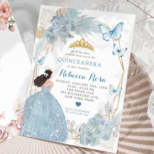 Boho Blue Butterfly Mexikanischer Princesa Quincea Einladung