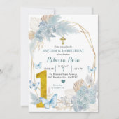 Boho Blue Butterfly Taufe und erster Geburtstag Einladung (Vorderseite)