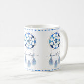 Boho Blue Celestial Mandala Dreamcatcher Monogram Kaffeetasse (VorderseiteRechts)