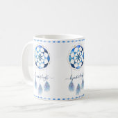 Boho Blue Celestial Mandala Dreamcatcher Monogram Kaffeetasse (Vorderseite Links)