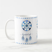 Boho Blue Celestial Mandala Dreamcatcher Monogram Kaffeetasse (Links)