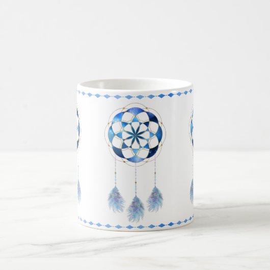Boho Blue Celestial Sky Mandala Chic Dreamcatcher Kaffeetasse (Mittel)