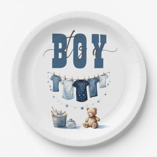 Boho Blue Clothesline Sweet It a Boy Baby Dusche Pappteller (Vorderseite)