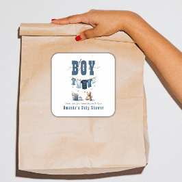 Boho Blue Clothesline Sweet It a Boy Baby Dusche Quadratischer Aufkleber