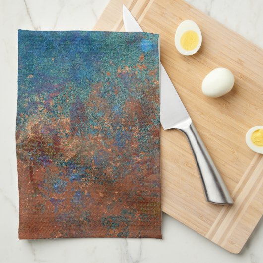 Boho Blue Copper Rustic Geschirrtuch (Viertel Falte)