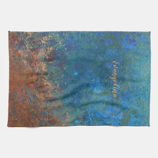 Boho Blue Copper Rustic Geschirrtuch (Horizontal)