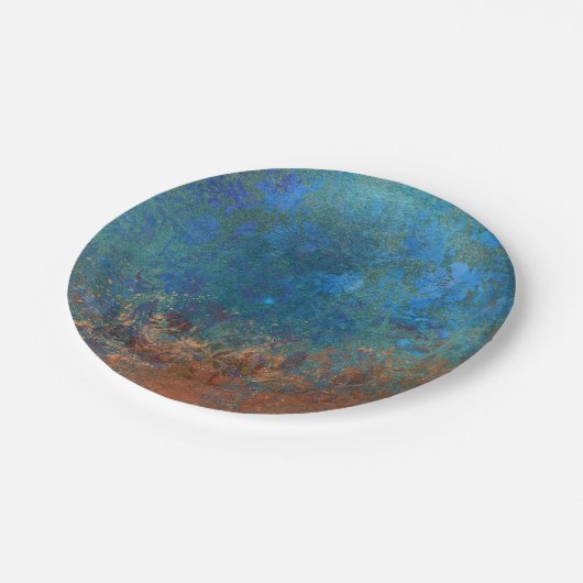 Boho Blue Copper Rustic Pappteller (Schrägansicht)