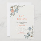 Boho Blue & Coral Floral Baby Brunch Dusche Einladung (Vorderseite)