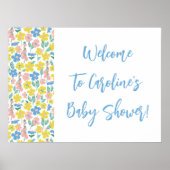 Boho Blue Ditsy Floral Custom Baby Dusche Willkomm Poster (Vorne)