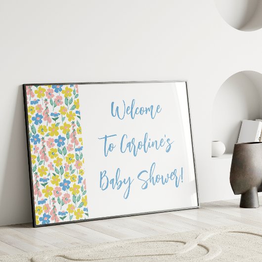 Boho Blue Ditsy Floral Custom Baby Dusche Willkomm Poster