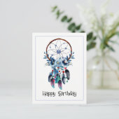 Boho Blue Dreamcatcher Feather Floral Happy Bday Postkarte (Stehend Vorderseite)
