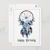 Boho Blue Dreamcatcher Feather Floral Happy Bday Postkarte (Vorne/Hinten)