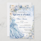 Boho Blue Dress & tiara hydrangea und weiße Rosen Einladung (Vorderseite)