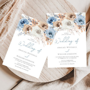 Boho Blue: Dusty Blue Bohemisch Floral Wedding Einladung