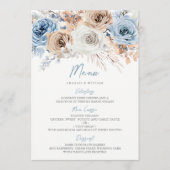 Boho Blue Dusty Blue Bohemisch Floral Wedding Menükarte (Vorderseite)