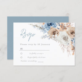 Boho Blue: Dusty Blue Bohemisch Floral Wedding RSVP Karte