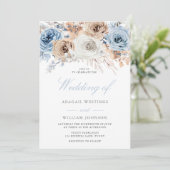 Boho Blue: Elegante Hochzeit der Wasserfarben Einladung (Stehend Vorderseite)