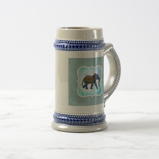 Boho Blue Elephant Bierglas (VorderseiteRechts)