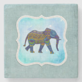 Boho Blue Elephant Steinuntersetzer (Vorderseite)