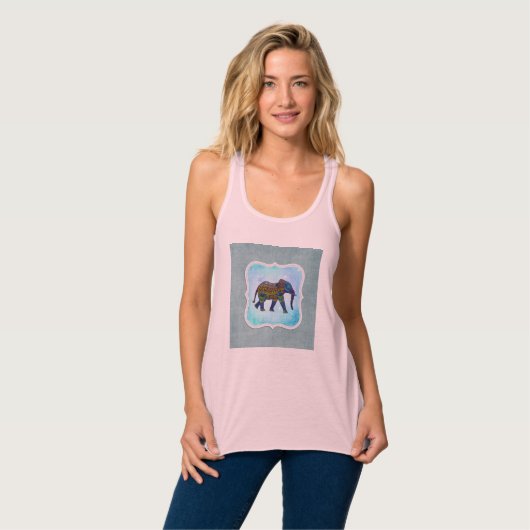 Boho Blue Elephant Tank Top (Vorderseite Vollansicht)